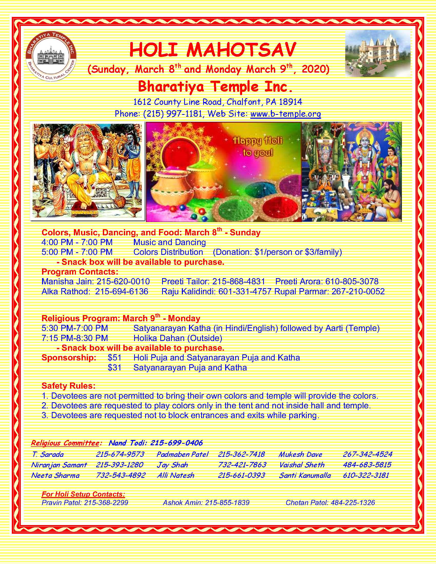 HoliMarch8th & 9th Bharatiya Temple Bharatiya Temple