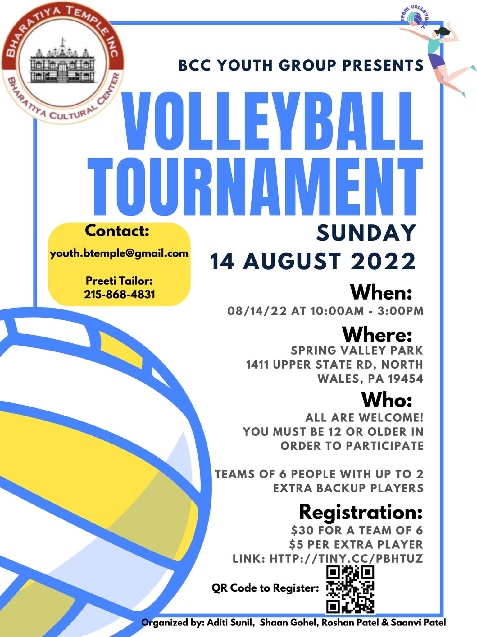 Youth Group Volley Ball Tournament Aug-14th 10:00 a.m - Bharatiya ...